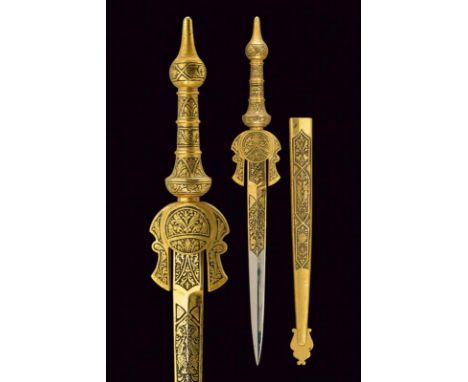 dating: 20th Century provenance: Toledo, Straight, double-edged blade, ribbed in the center, first part engraved and gilded w