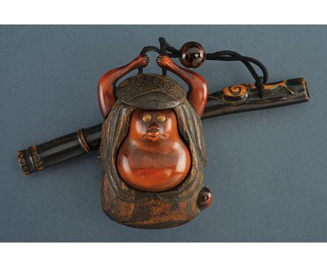 dating: First half of the 20th Century provenance: Japan, Wooden, shaped as a monkey. Together with a wooden holder (without 