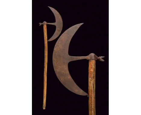 dating: 18th Century provenance: Eastern Europe, Big, convex axe of crescent shape, bottom cusp provided with an eyelet and h