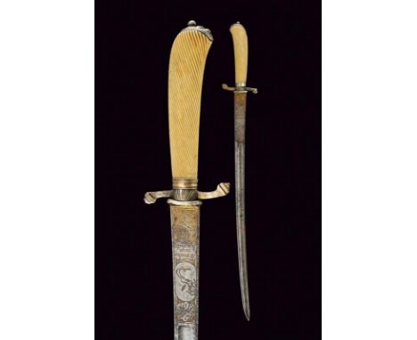 dating: 18th Century provenance: France, Slightly curved, single-and false-edged blade with large, central fuller and thin gr