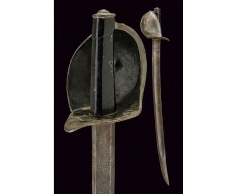 dating: 19th Century provenance: France, Large and short, curved, single-and short false-edged blade, with fuller. Iron hilt 