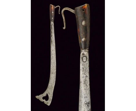 dating: 17th Century provenance: Italy, Wide, single-edged blade, with strongly enlarged tip, pierced with a heart, engraved 