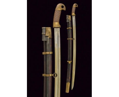 dating: 1934 provenance: Russia, Curved blade with fuller, tang with stamps and date '1934' and with various stamps; brass hi