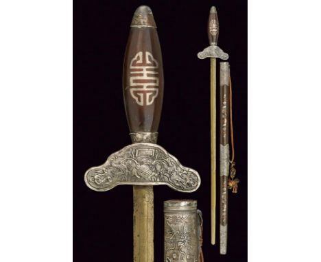 dating: 19th Century provenance: Vietnam, Straight, double-edged blade in white metal, without edges and tip. Nice, silver qu