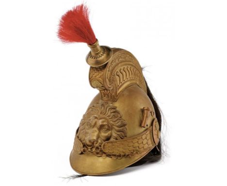 dating: Second half of the 19th Century provenance: Belgium, Completely brass skull decorated with lion's head in relief. Cre