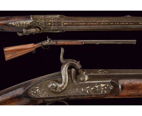 dating: Mid 19th Century provenance: Spain, Smooth-bore, two-stage, twisted, 18 mm cal. barrel, octagonal and round, with rin