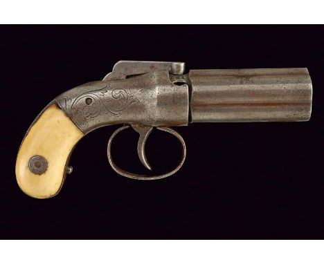 dating: Mid 19th Century provenance: USA, Five-shot (rare), 8.5 mm cal. cylinder-barrels, marked 'ALLEN & THURBER WORCESTER';