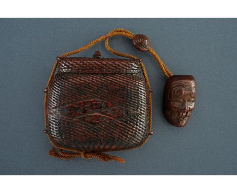 dating: First half of the 20th Century provenance: Japan, Nicely worked in fiber with cover. Attached a wooden netsuke: a Noh