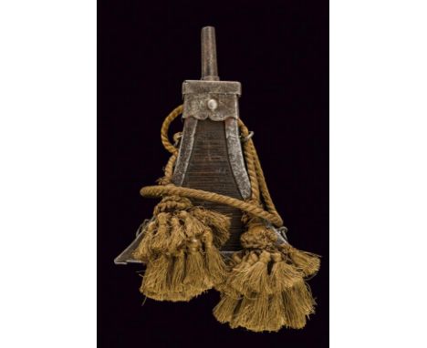dating: 17th Century provenance: Germany, Wooden body of trapezoidal shape with iron mounts. Cover with openable fuse with bu