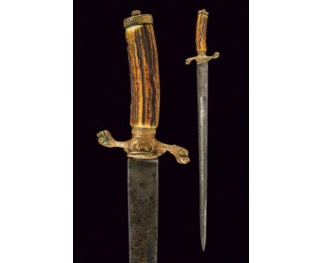 dating: 18th Century provenance: Germany, Straight, single-and short false-edged blade, remains of engravings at forte. Brass