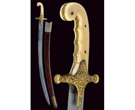 dating: 19th Century provenance: Europe, Curved, single -tip and false-edged blade, of flat section; Oriental, iron quillon w