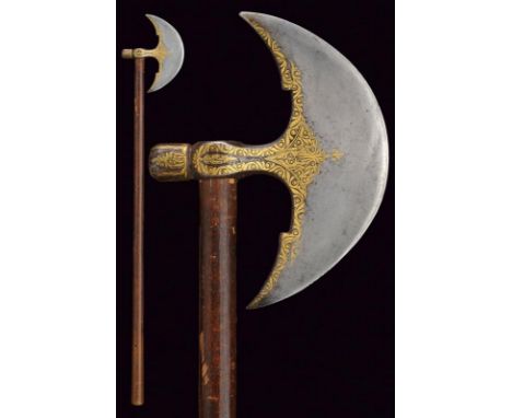 dating: circa 1800 provenance: North India, Crescent-shaped axe, back near to the carved center, base and quillon block finel