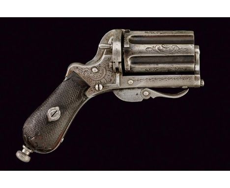 dating: about 1870 provenance: France, Six-shot, 5 mm cal. cylinder, fluted and engraved with floral motifs; frame decorated 