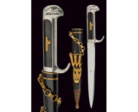 dating: second quarter of the 20th Century provenance: Italy, Straight, single-edged blade; aluminum hilt shaped as eagle's h