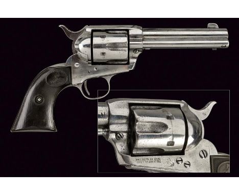 dating: 1875-1890 provenance: USA, Round, rifled, 4-3/4' barrel, with lowered fore-sight, marked in two lines 'COLT'S PT. F. 