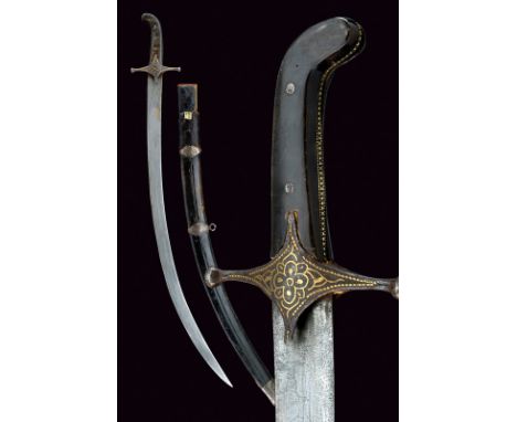dating: 19th Century provenance: Georgia, Curved, single-edged blade, featuring remains of a gold-inlaid, floral cartouche on