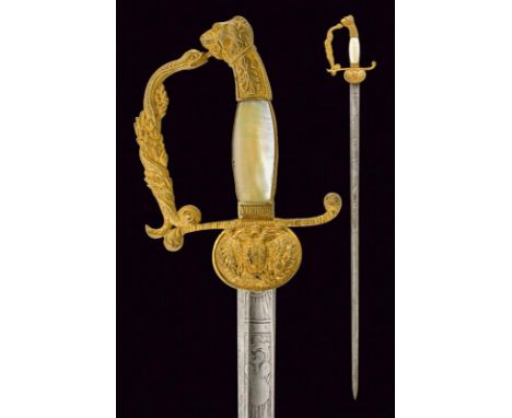 dating: circa 1900 provenance: Austria, Straight, single-and false-edged blade with nice engravings; brass hilt with imperial