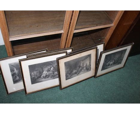Six black and white prints depicting pub interior scenes and the village festival, housed in gilt and glazed frames (6) 