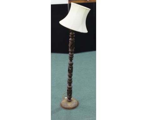 20th Century Asian standard lamp, with carved Oriental panels