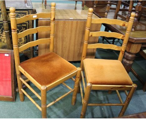 Veneered drop leaf table, 74.5cm wide, together with two ladder back chairs (3)