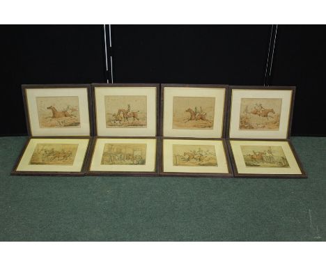 Eight Henry Alken prints depicting hunting scenes, housed in glazed oak frames, the prints 25cm x 20cm (8)