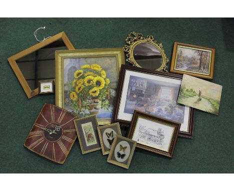 Watercolours, prints and mirrors (qty)