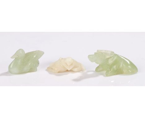Jade, to include a reclining buffalo, a duck and a monkey with dog group, (3)