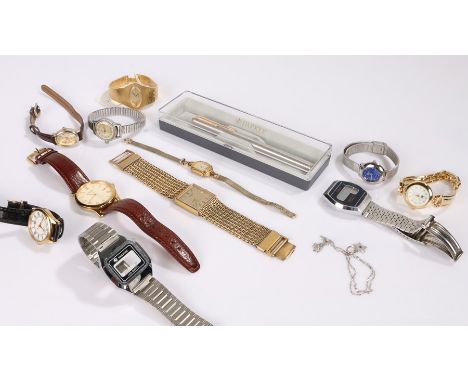 Collection of wristwatches, to include Rotary, Citizen, Timex, etc, together with a Parker pen, (qty)