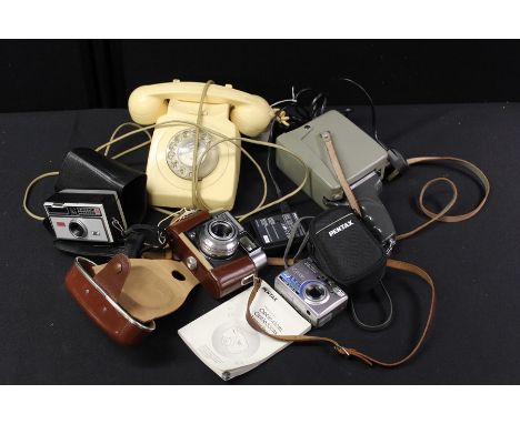 BT telephone, together with Voigtlander Vito camera, a Eumig camera, a Kodak and Pentax, (5)