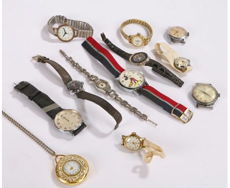 Collection of wristwatches, to include Citron, Timex, Kendal, Limit, Mickey Mouse, together with a watch chain, (qty)