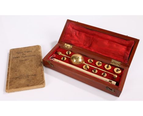 Sikes Hydrometer, the mahogany case with inset signed plaque, the interior housing the hydrometer and ivory/mercury thermomet