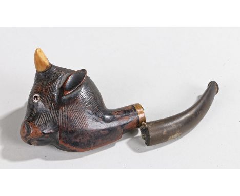 Carved pipe in the form of a bulls head, stamped Gibraltar, with associated mouthpiece, together with three other vintage pip