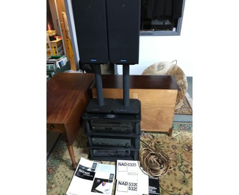 Vintage Alphason Specialist Audio unit and speaker stands, NAD HiFi Separates, Compact disc player 5325, Stereo Tuner 4225, S