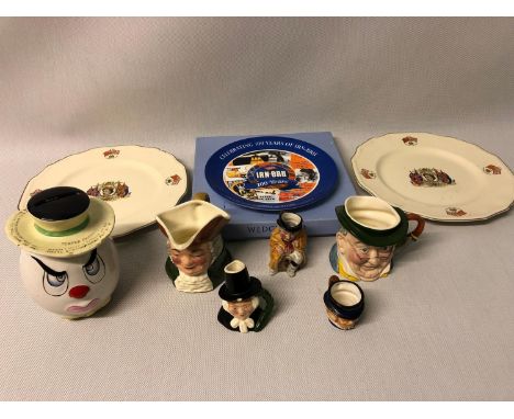 A lot of 5 Toby jugs and 2 Royal Memorabilia plates. Together with a Wedgewood "100 Years of Irn Bru" boxed plate and a vinta