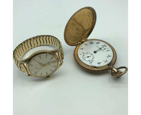 Vintage Oriosa 17 jewels Incabloc gents wrist watch working together with an antique Pan America gold plated pocket watch non
