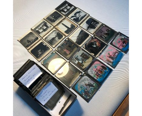 A Collection of antique Magic lantern slides, 17 done in black and white and 28 done in colour 