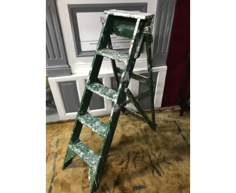 A Vintage set of A Frame painters ladders, Showing signs of original green paint. 