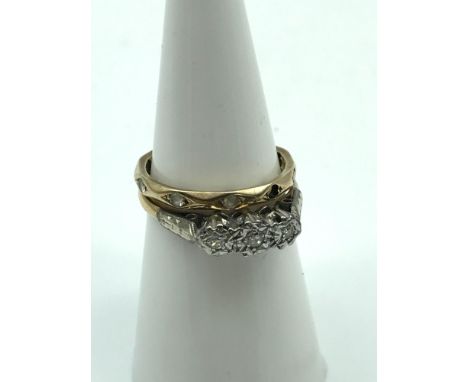 A Ladies antique 18ct, Platinum &amp; 3 diamond set ring. ring size L. Weighs 2.49grams. Together with a 9ct gold band ring s