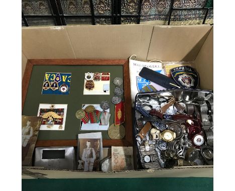 A Lot of vintage Russian medals, Collectables and a tin of vintage watches 