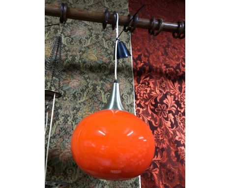 A Retro 1960's 70's hanging Orange glass light shade. Designed in a mushroom shape and in the style of guzzini 
