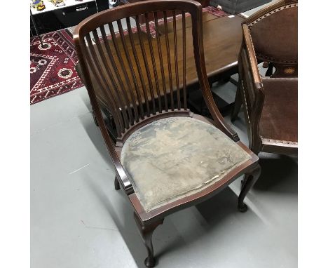 An Edwardian bow back and spindle back bedroom chair. Showing detail of single line inlay. Supported on Queen Anne legs. 