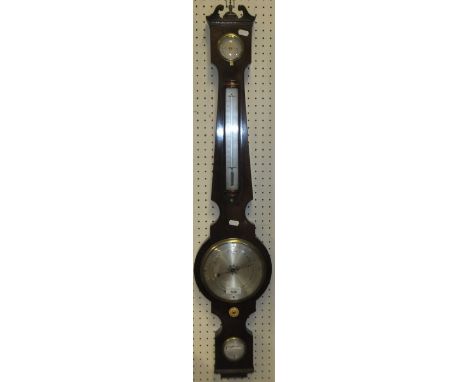 A 19th Century mahogany cased barometer with mercury thermometer, the silvered dial over a level inscribed "G Davis Optician 