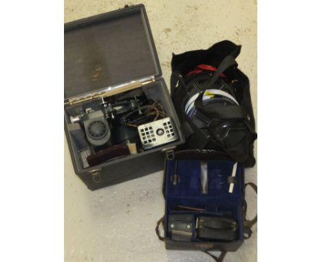 A cased pathescope camera, and Paillard projector and various reels