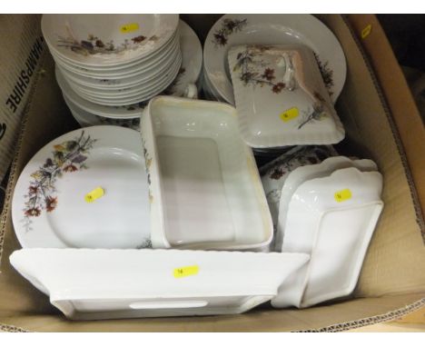 A box containing a Victorian pottery dinner service with floral transfer decoration and a box containing various other sundry