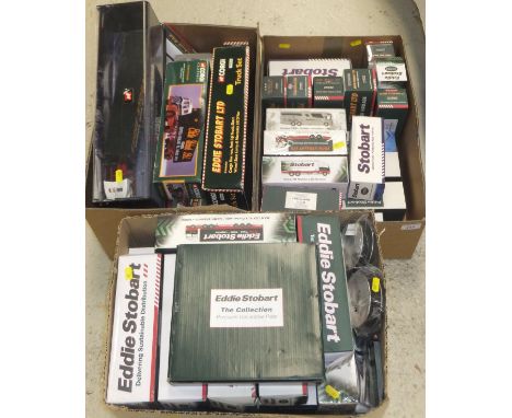 Three boxes of various Eddie Stobbart models including Corgi Truck set TY99108, Foden S21 Mickey Mouse with trailer, Ford Tra