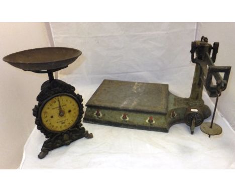 A set of Victorian Parnall & Sons Limited of Bristol 7 lbs scales and a set of Salter household scale No. 49 20 lbs scales