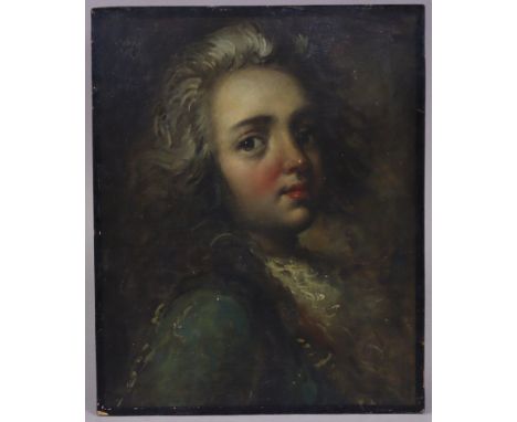 ENGLISH SCHOOL, 19th century. A head-&amp;-shoulders portrait of a young man in the 18th century style, signed &amp; dated in