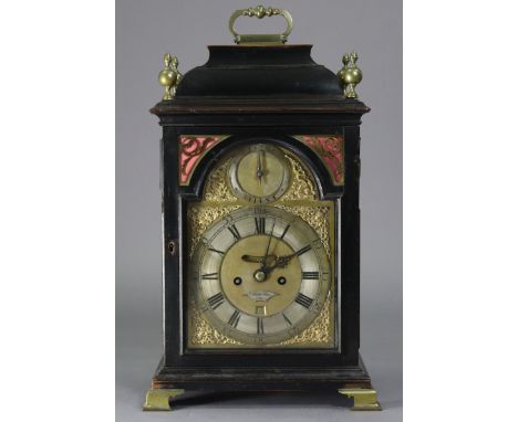 AN 18th century BRACKET CLOCK , the 8” brass &amp; silvered dial signed “Henry Hurt, London” on a shaped tablet; “Strike/Sile