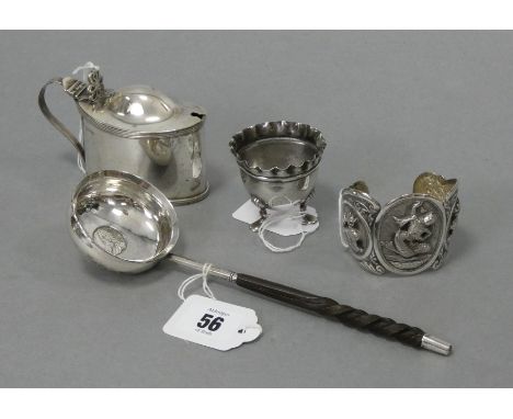 An 18th century toddy ladle with circular “coin” bowl inset George II 1757 shilling, with short whalebone twist handle; 8¼” l