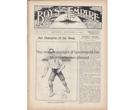 BOYS OF THE EMPIRE MAGAZINE 1900 & 1901          Five magazines, 10/11/1900, 15/12/1900, 29/12/1900, 23/2/1901 and 23/3/1901.